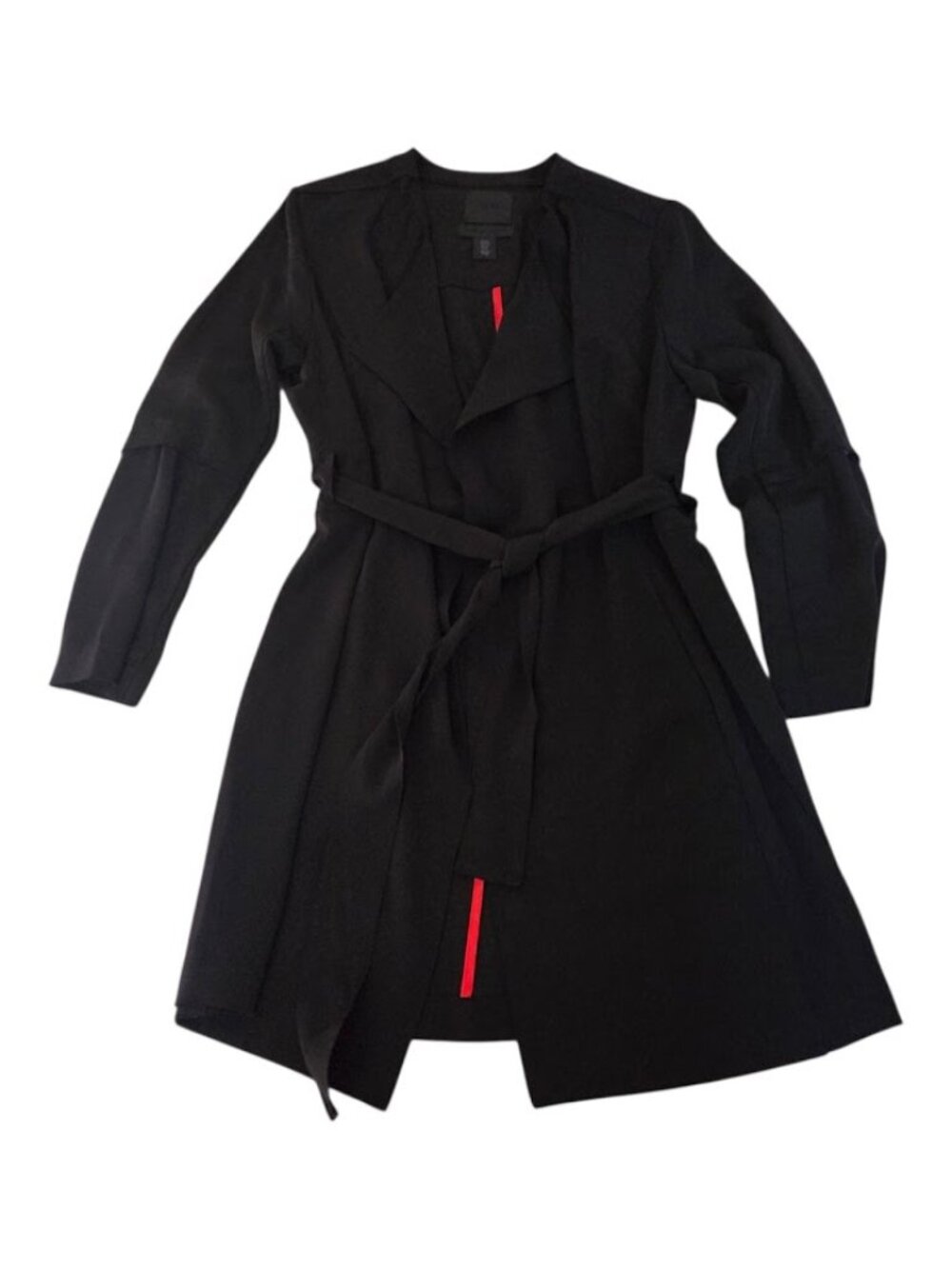 Maison Cinqcent 500 Black Open Front Trench Coat Duster Jacket Belted Size M